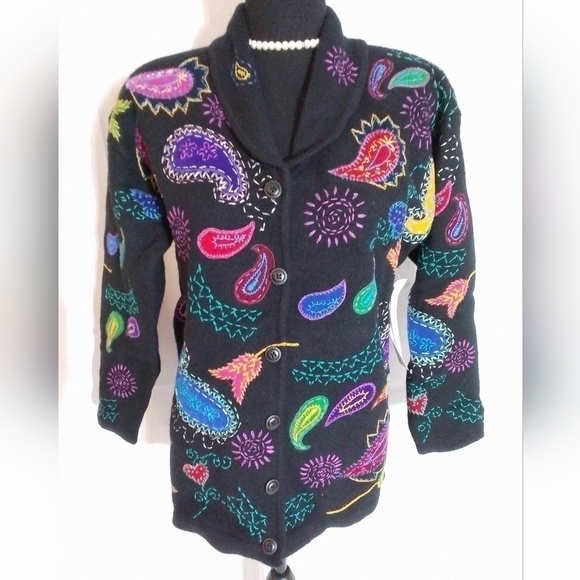Design Options Sweaters - NWT Design Options Philip & Jane Gordon PAISLEY Cardigan WOOL Sweater Womens LG